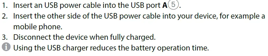 Using the USB charger