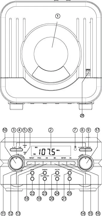 MAGNAVOX MM435 CD Shelf System with Digital FM Stereo Radio - LOCATION OF CONTROLS 1