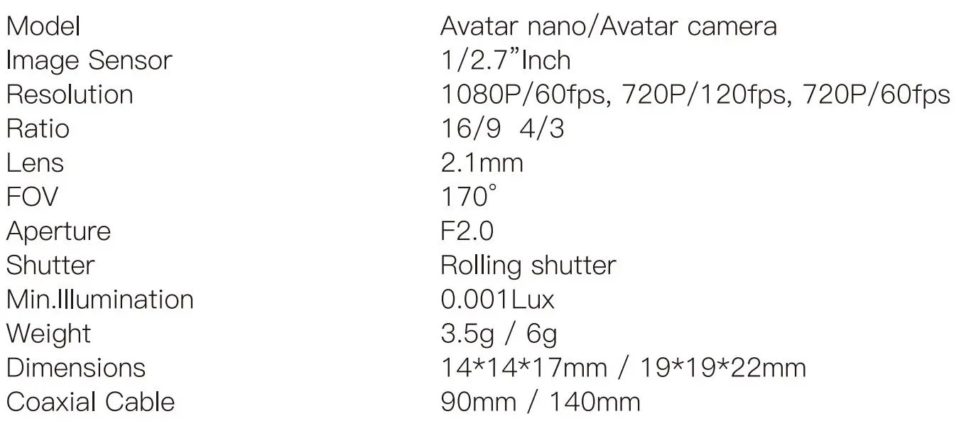 Walksnail AVATAR KIT User Guide - Camera parameters