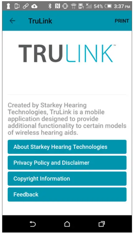 TRULINK Hearing Control App - About