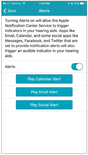 TRULINK Hearing Control App -Alerts