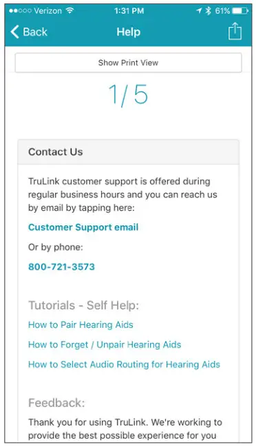 TRULINK Hearing Control App - Help