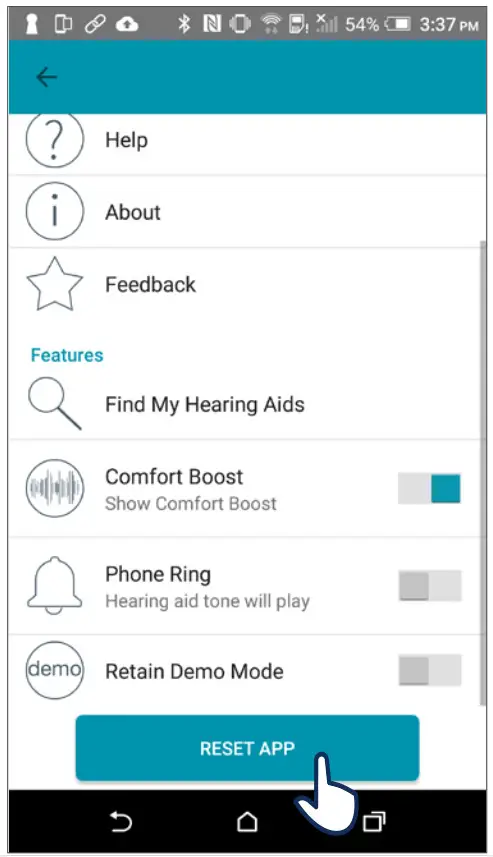 TRULINK Hearing Control App -Located on the Settings screen