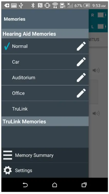TRULINK Hearing Control App - Memory Hub