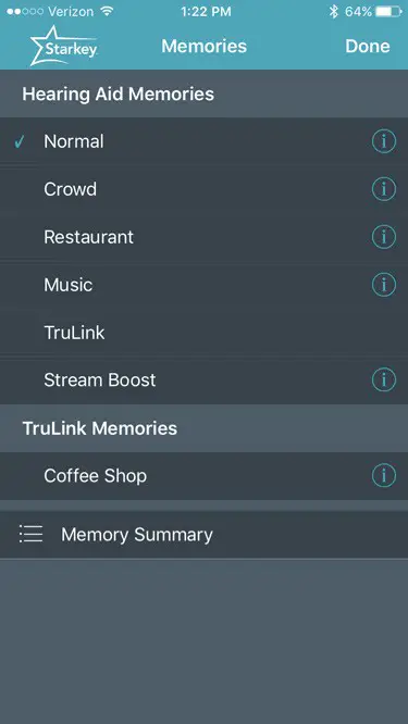 TRULINK Hearing Control App -Memory Hub