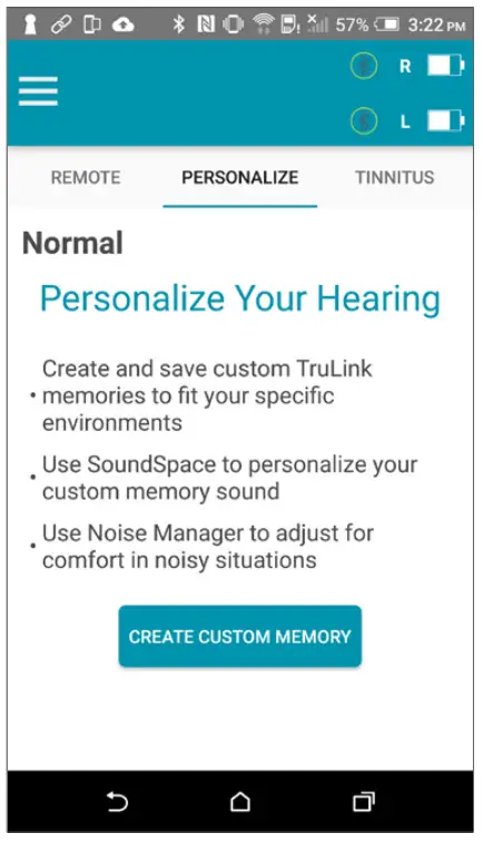TRULINK Hearing Control App -Personalize Screen-