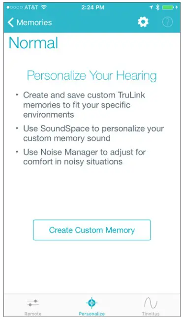 TRULINK Hearing Control App - Personalize Screen