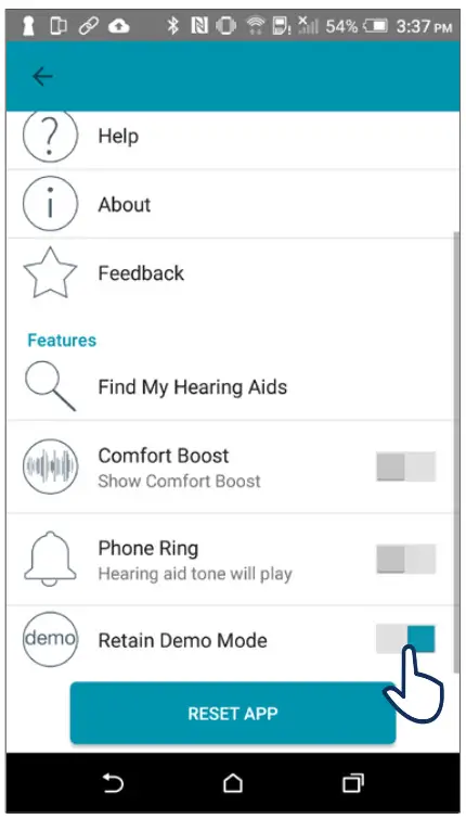 TRULINK Hearing Control App - Retain Demo Mode