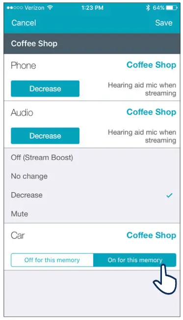 TRULINK Hearing Control App - To set the current memory