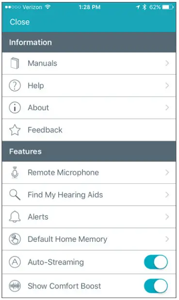 TRULINK Hearing Control App -TruLink Settings