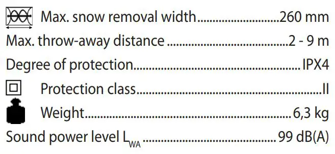 Gude 94567 Snow Blower Instruction Manual - Technical Data