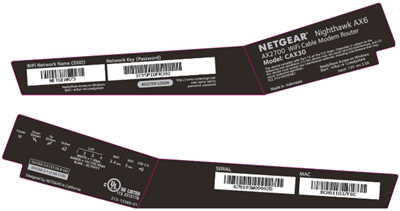 image of the Netgear CAX30 mac address and wifi label