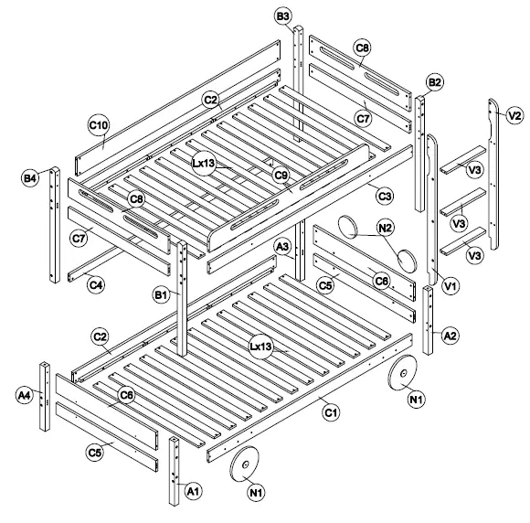 FURNITURE-WF290140-Bunk-Bed-with-Ladder-and-Wheels-FIG- (1)
