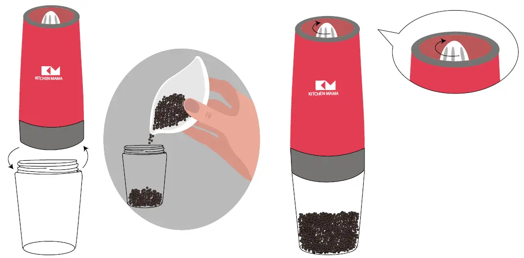 KITCHEN MAMA GM1100-P Electric Gravity Salt and Pepper Mill 5