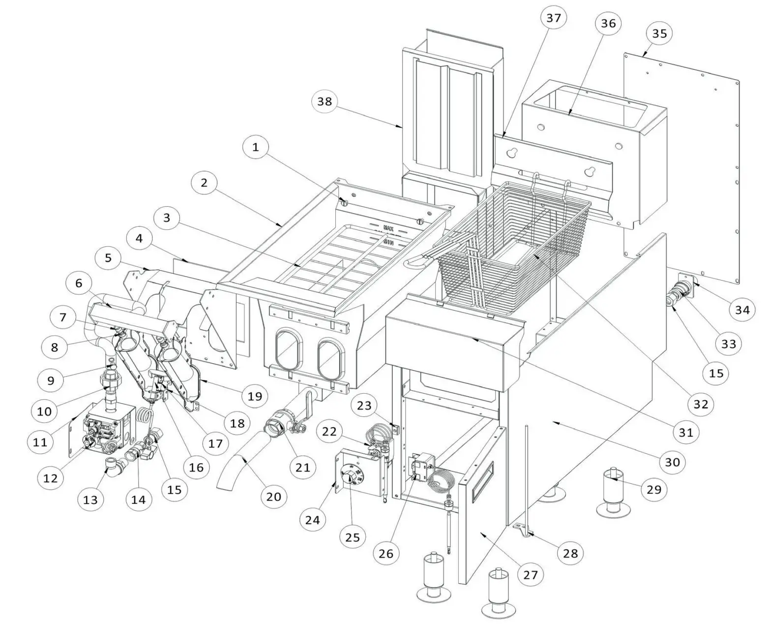PATRIOT PT CTF 2NG Natural Gas 25 lb Countertop Fryer - PARTS LIST