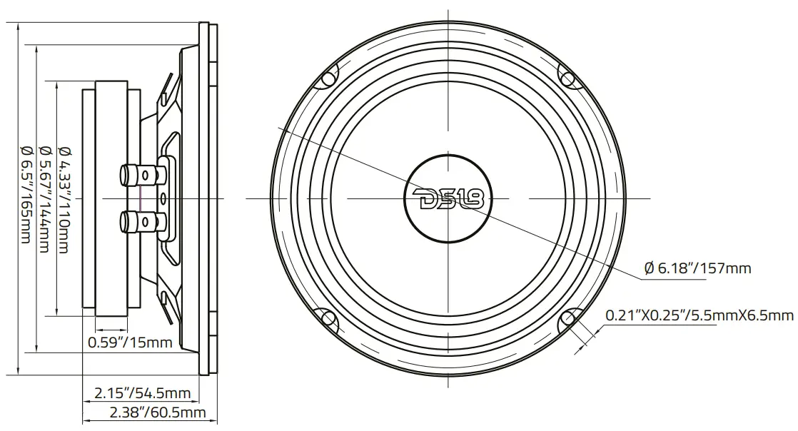 DS18 PRO CF6.4SL 6.5 Inch Slim Motorcycle and Motorsports Loudspeaker with Water Resistant Carbon Fiber Cone - MEASUREMENTS