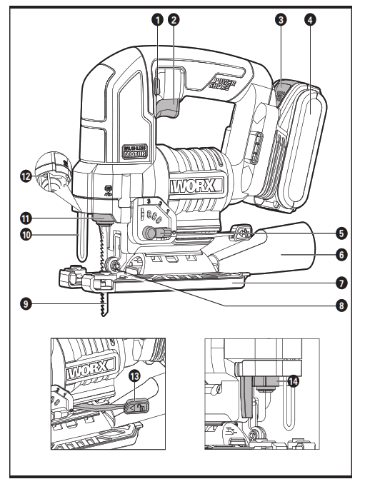 WORX WX542  WX542.X 20V Cordless Brushless Jigsaw - fig