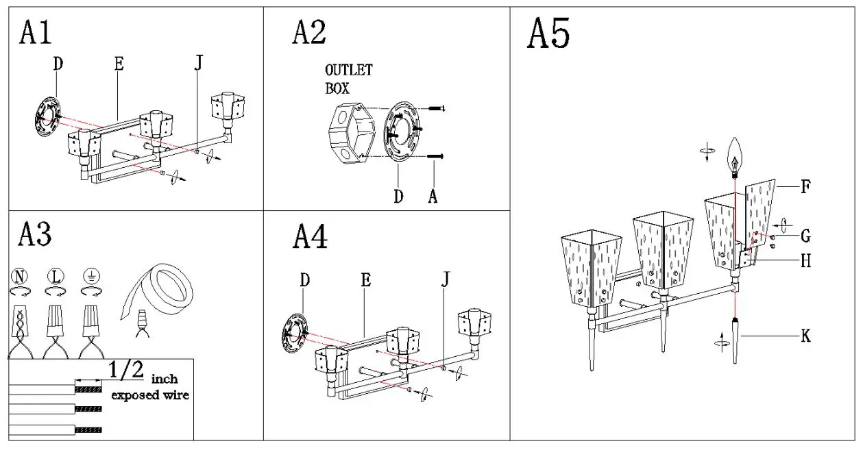 Uolfin 5106284 Amelia 21-in 3-Light Brass Gold - Make assembly
