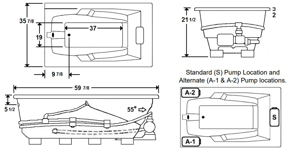 Laurel Mountain MERCER II 60 X 36 Inch Drop In Acrylic Whirlpool - Figure1