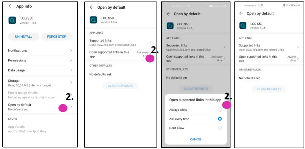 iLOQ S50 Huawei Application - Configure the app to handle registration links