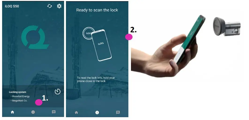 iLOQ S50 Huawei Application - Place your phone’s NFC antenna area close to the lock’s antenna knob. Hold the phone still until