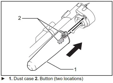 Makita Cordless Cleaner CL001G Instruction Manual - Insert the dust case all the way until the two buttons lock with a click