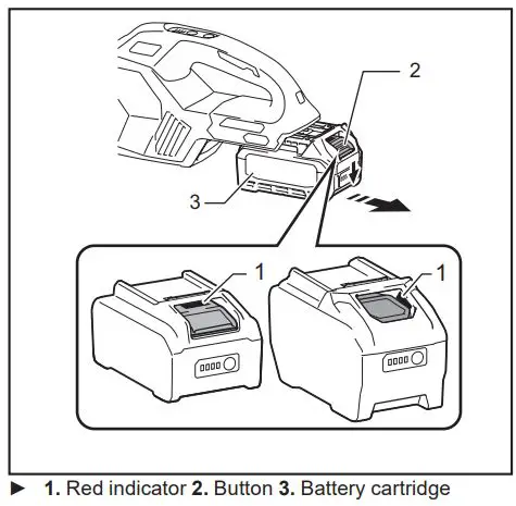 Makita Cordless Cleaner CL001G Instruction Manual - Installing or removing battery cartridge