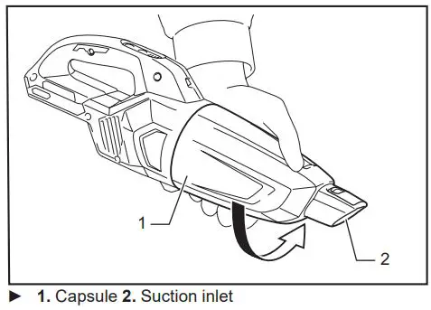 Makita Cordless Cleaner CL001G Instruction Manual - Point suction inlet downwards