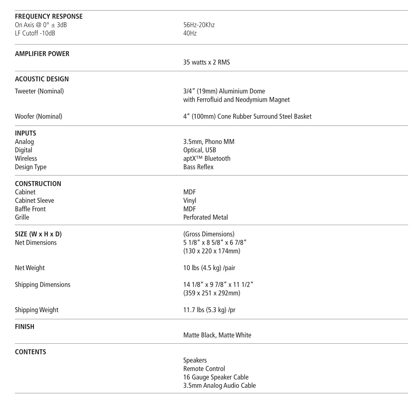 psb SPEAKERS ALPHA AM3 Compact Powered Speaker - Specifications