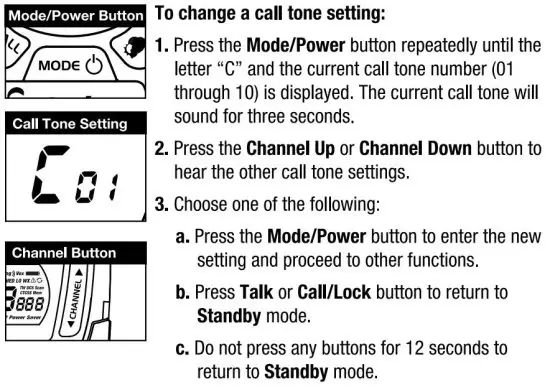 FIG 12 Ten Call Tone Settings