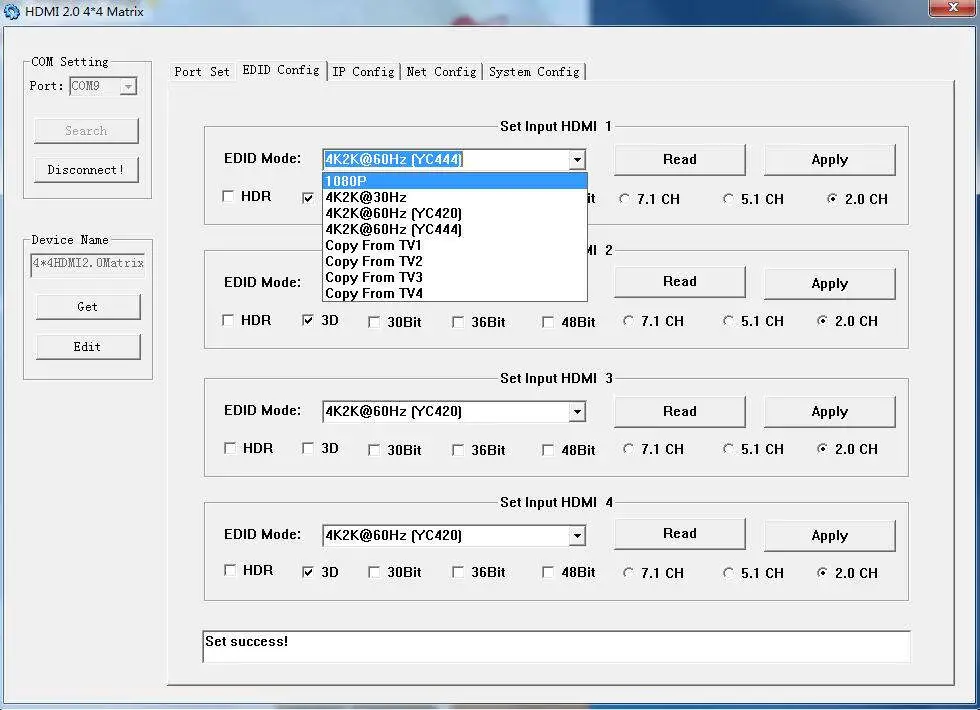 WolfPack 4x4 HDMI2 0 Matrix Support 4K@60hz YUV444 18Gbps HDR - Software control 3