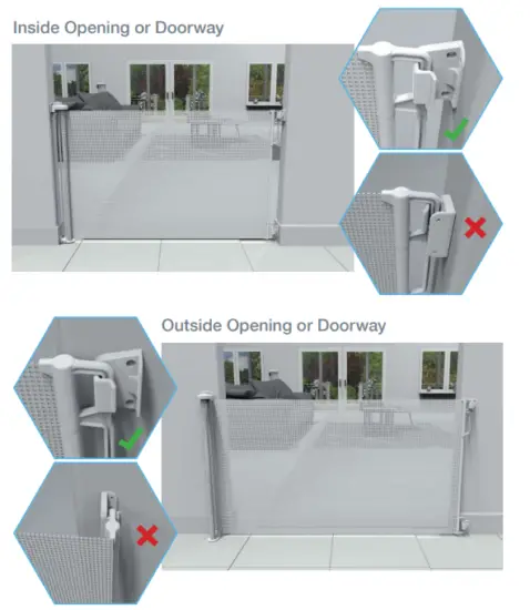 Perma 2727 71 Inch Wide By 41 Inch Tall Retractable Baby Gate - GATE PLACEMENT