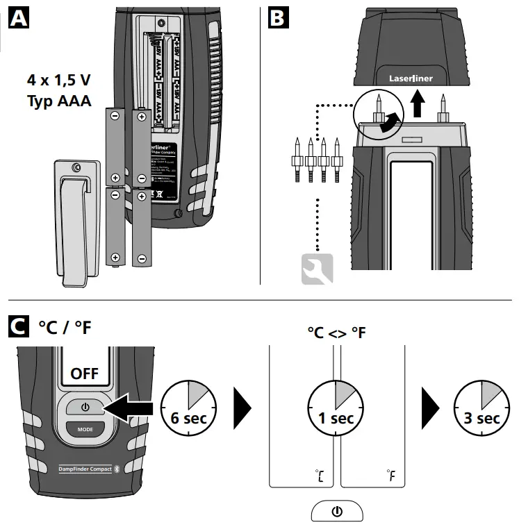 Laserliner 082 017 DampFinder Compact Plus Moisture Meter Temperature Reading - Fig