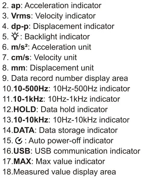 UNI-T UT315A Vibration Tester User Manual - LCD Description