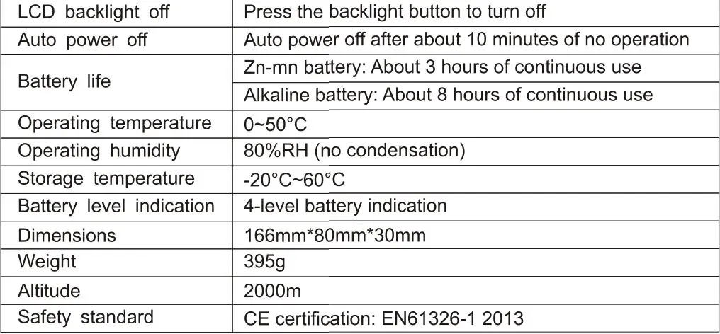 UNI-T UT315A Vibration Tester User Manual - Specifications