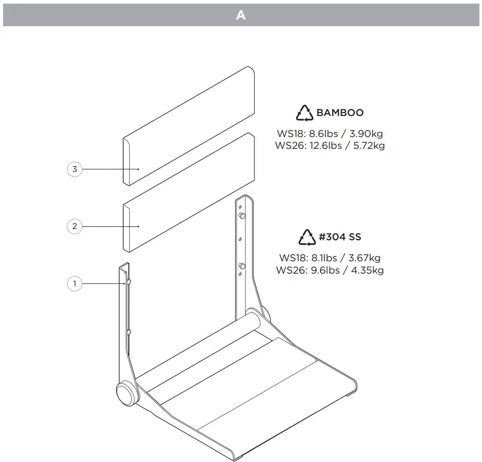 INVISIA INV-WSFD-18 Serena-Seat Pro Folding Bamboo Shower Seat-FIG2