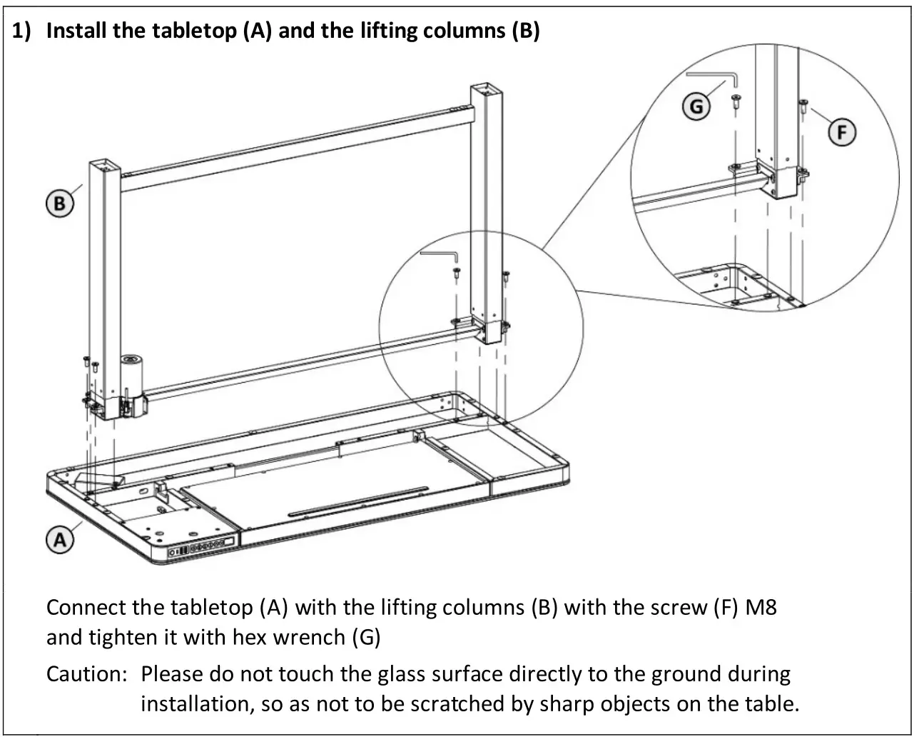 DIGITUS DA-90406 Electric Height-Adjustable Desk With USB Charger and Drawer Installation Guide - Install the tabletop