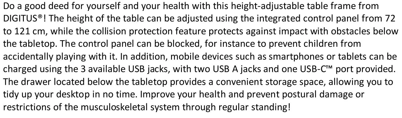 DIGITUS DA-90406 Electric Height-Adjustable Desk With USB Charger and Drawer Installation Guide - Introduction