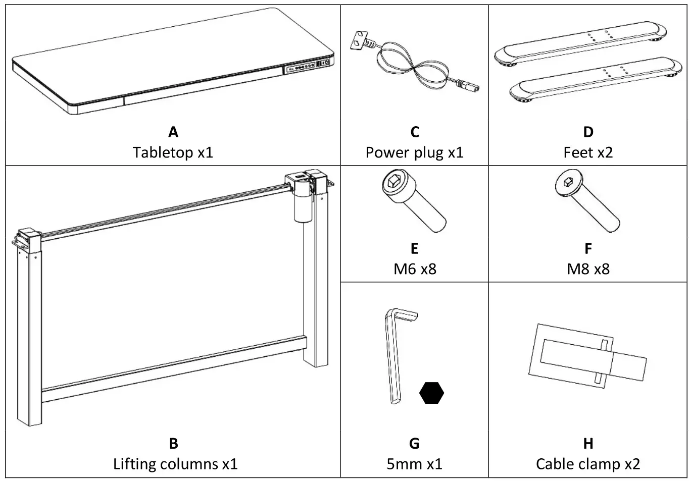 DIGITUS DA-90406 Electric Height-Adjustable Desk With USB Charger and Drawer Installation Guide - Package content