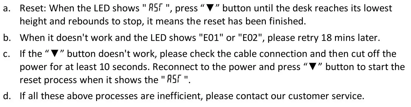 DIGITUS DA-90406 Electric Height-Adjustable Desk With USB Charger and Drawer Installation Guide - Troubleshooting