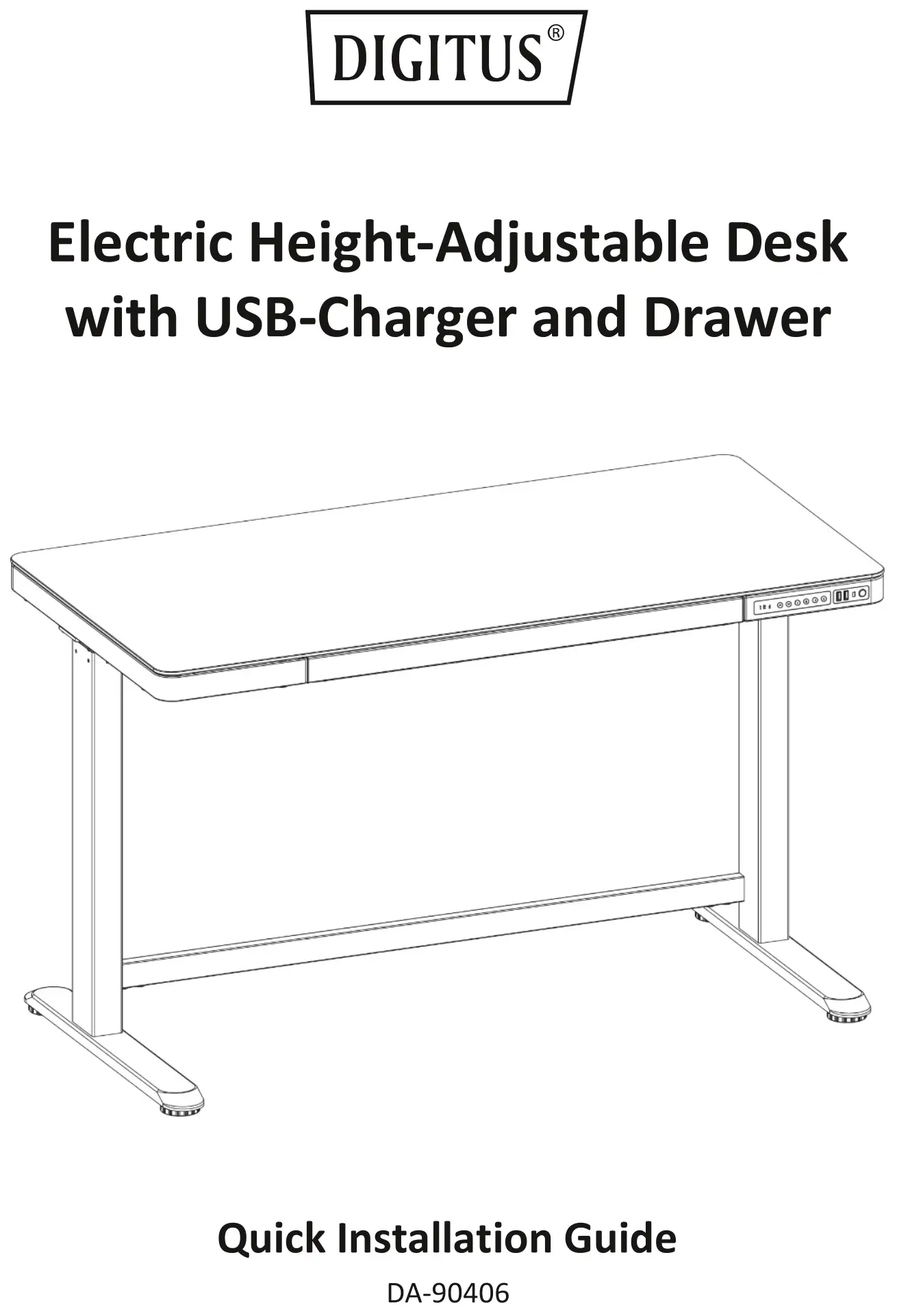 DIGITUS DA-90406 Electric Height-Adjustable Desk With USB Charger and Drawer Installation Guide