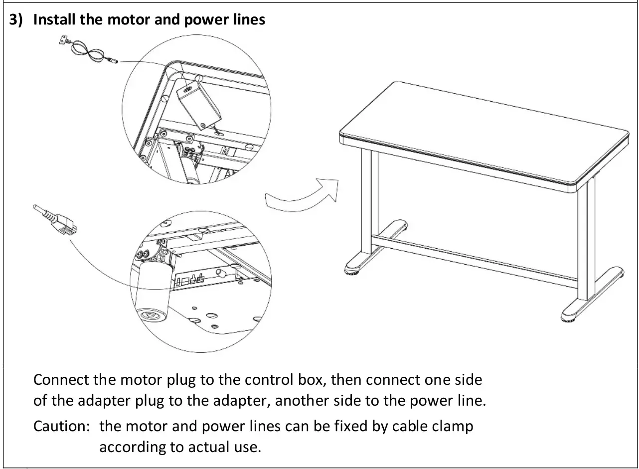 DIGITUS DA-90406 Electric Height-Adjustable Desk With USB Charger and Drawer - Install the motor and power lines