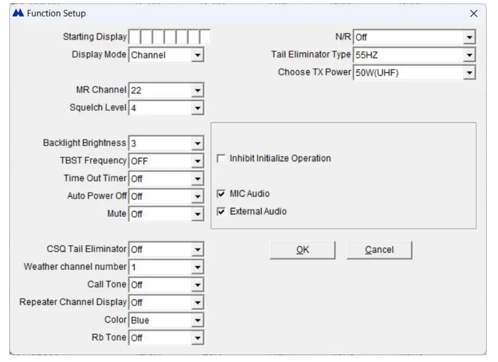 Function Setup Screen