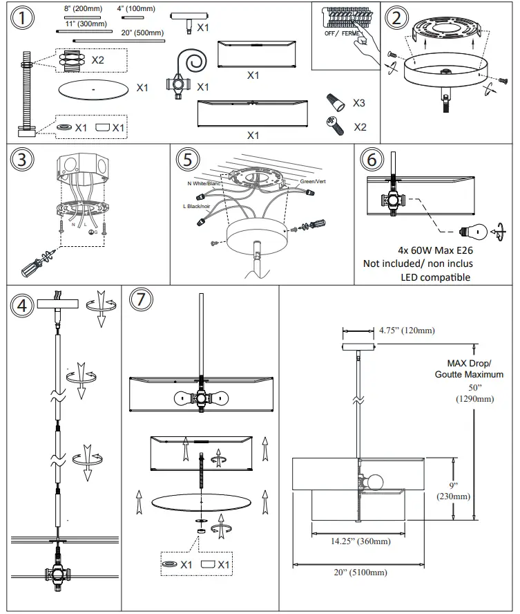 Dainolite 571-224P-SC-WH 20 Inch LED Pendant Light 1
