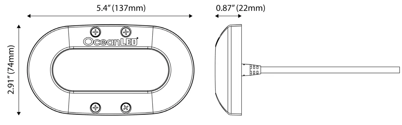 OceanLED X-SERIES Underwater LED Light Flush Mount - DIMENSIONS