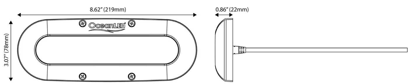 OceanLED X-SERIES Underwater LED Light Flush Mount - DIMENSIONS1