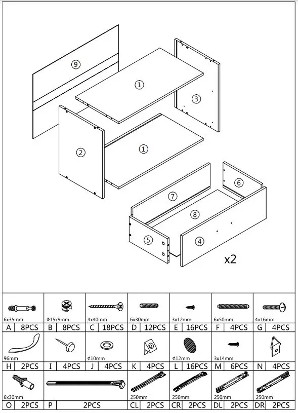 COSTWAY JZ10082 Stackable 2-Drawer Horizontal Organizer-fig2