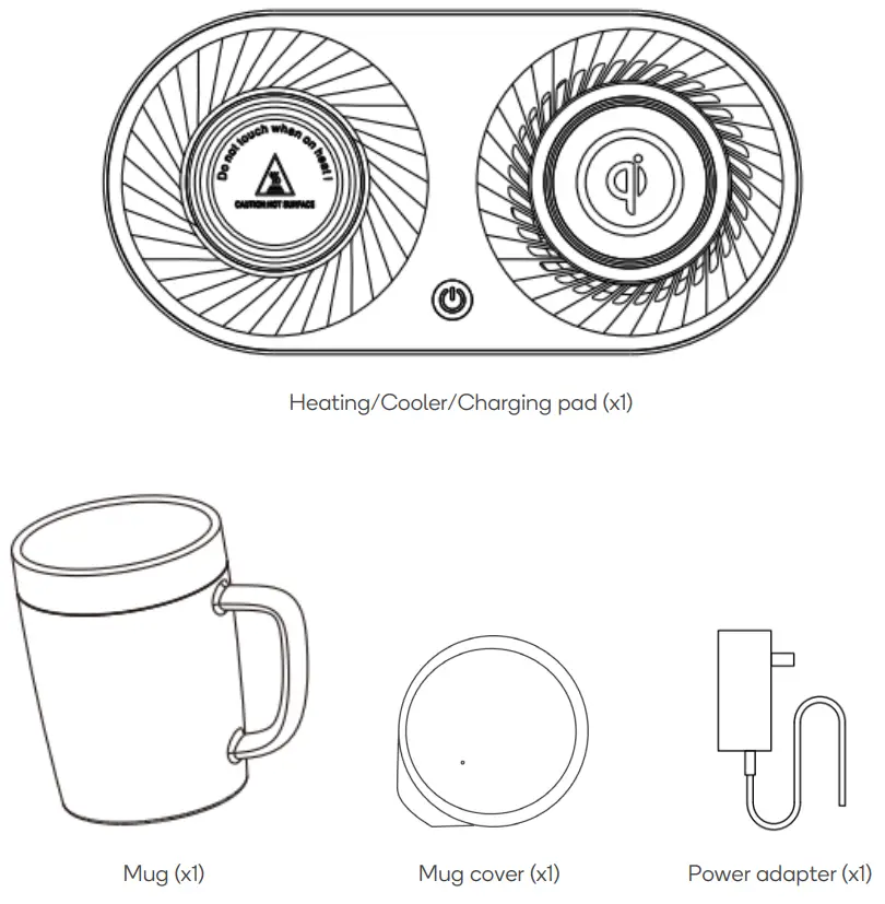 kogan KAPCADPTCWA 2 in 1 Mug Warmer and Cooler with Wireless Charger - COMPONENTS