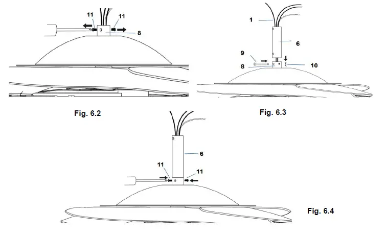1. Remove the ball joint (2) and dowel pin (3) by loosening the set screws (4) from the down rod (6). Remove the hitch pin (9) by removing the lock clip (10). NOTE: Do not discard keep these parts, they are required to reassemble later. (Fig. 6.1)