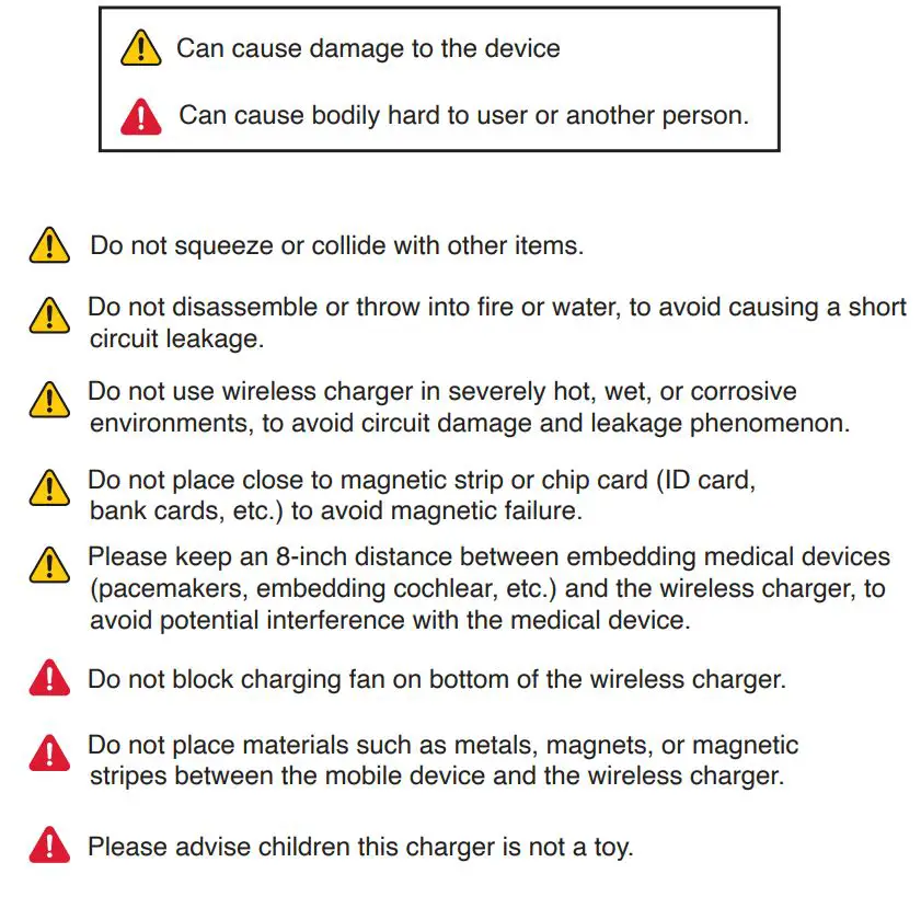 Shenzhen 2AW9R WIRELESS CHARGING PAD User Manual - Warning or Caution